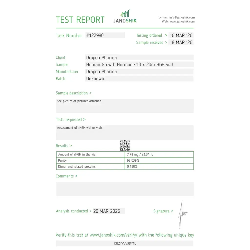 dragontropin 200 laboratory test report