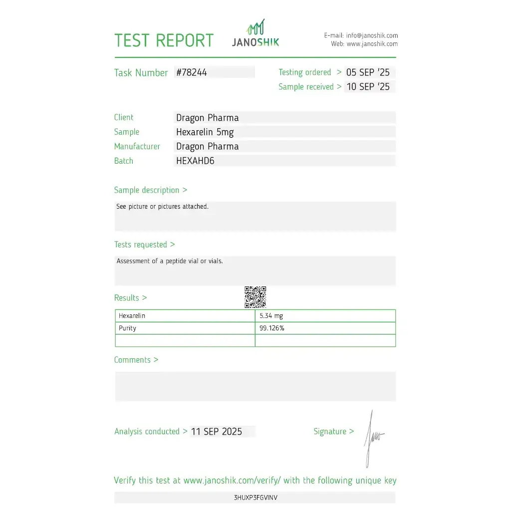 hexarelin laboratory test report