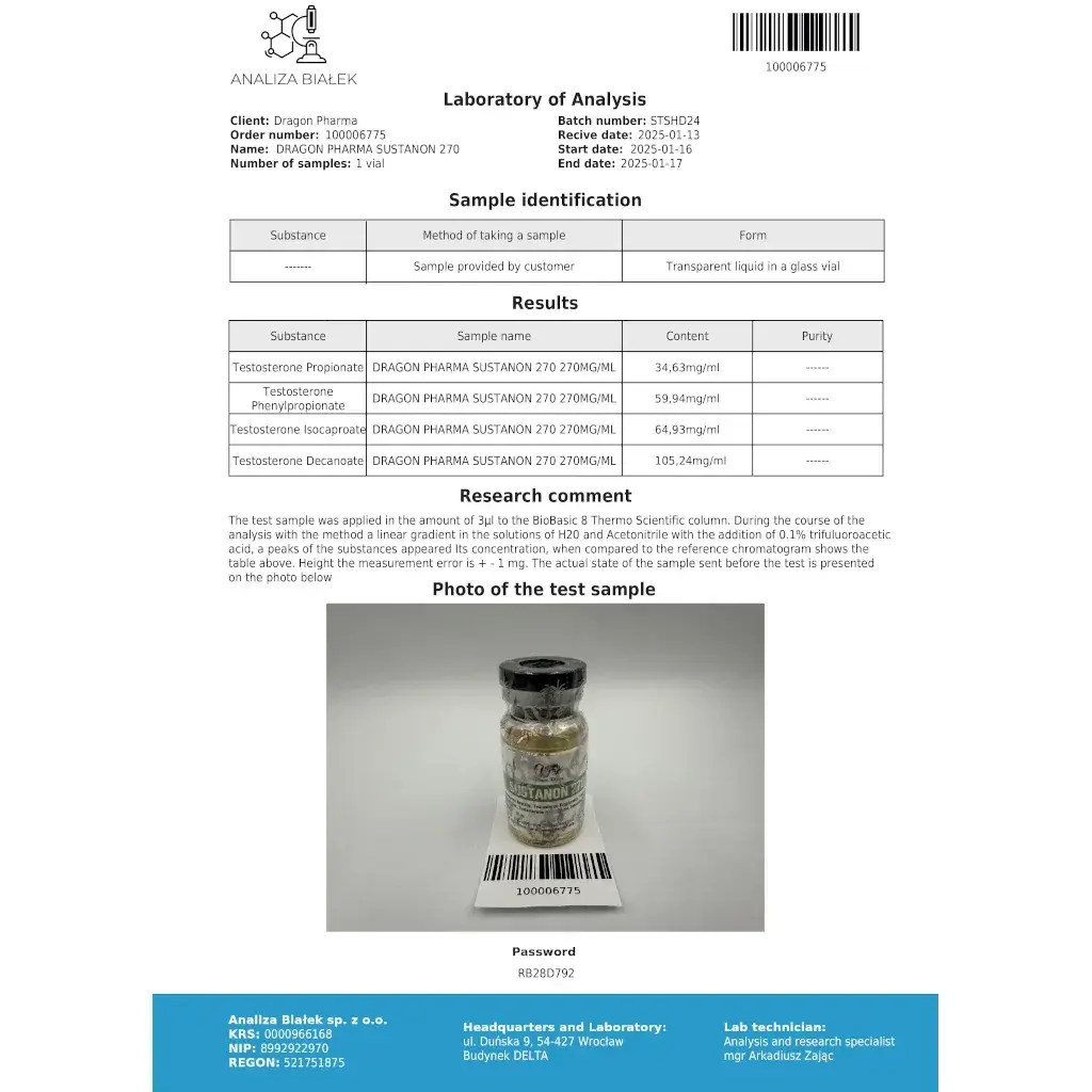 sustanon 270 laboratory test report